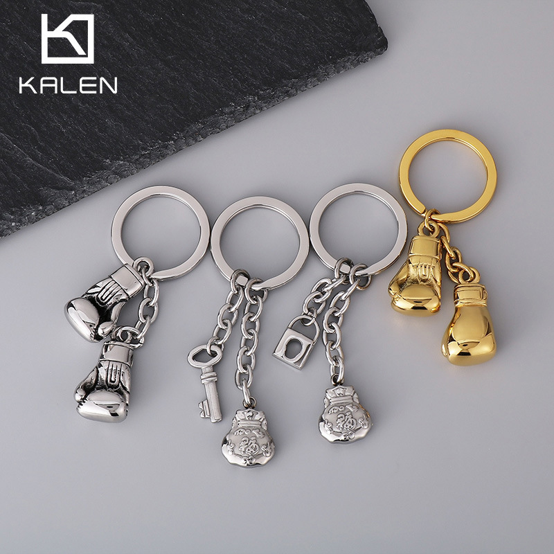 Personalized lucky bag key pendant creative gift men and women stainless steel fitness sports boxing gloves keychain