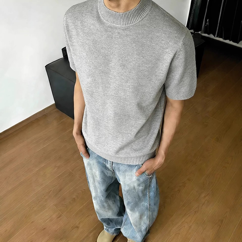 Cleanfit Old Money Style Knitted Short-Sleeve Men's Summer Slim-Fit Small Collar T-Shirt American Style Regular Shoulder Boxy Half-Sleeve Cleanfit Old Money Style Knitted Short-Sleeve Men's Summer Slim-Fit Small Collar T-Shirt American Style Regular Shoulder Boxy Half-Sleeve