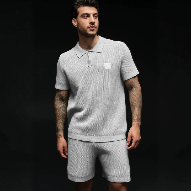 Men's 10 Knitted Polo Shirt Short Sleeve T-Shirt Tee Drawstring Shorts Set Sports Club Knitted Sweater Style Men's 10 Knitted Polo Shirt Short Sleeve T-Shirt Tee Drawstring Shorts Set Sports Club Knitted Sweater Style