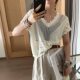 Crochet Hollow Knitted Shirt Short-sleeved T-shirt Women's Summer New V-neck Short Loose Thin Top Design Sense