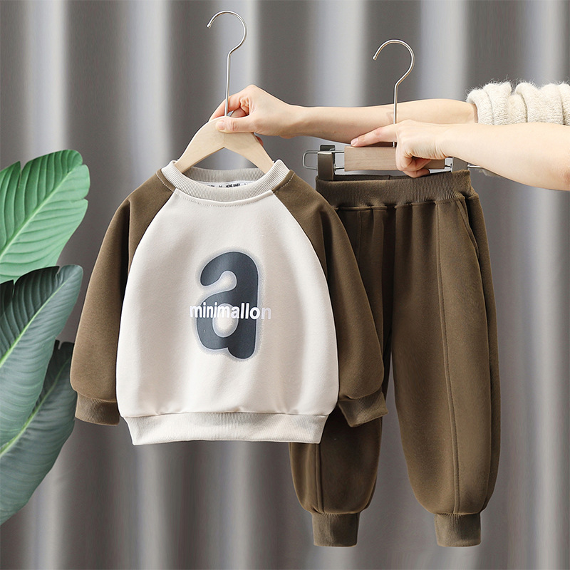 5856 traje de suéter para niños 2024 primavera y otoño nuevo estilo ropa de letras para bebés ropa de otoño para niños deportes de dos piezas