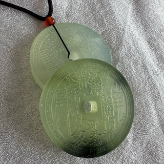 一物一拍天然岫岩玉山鬼花钱水墨玉保真岫玉石颈饰玉坠佩挂件吊坠