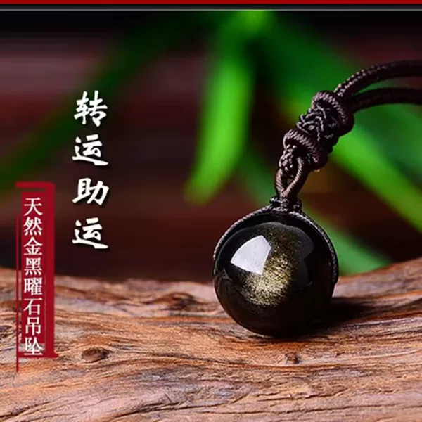 Natural Rainbow Eye Obsidian Wholesale Transfer Beads Gold Round Bead Pendant Fashion Personalized Pendant Necklace Jewelry for Women