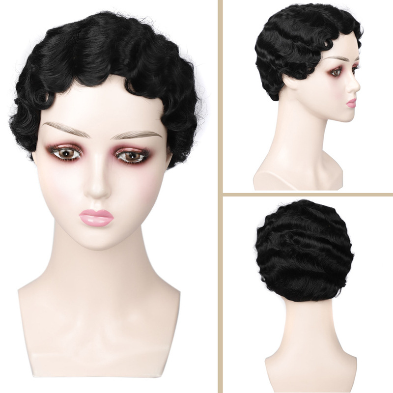Short Women's Headgear Shanghai Retro Head Wave Curly Hair Nostalgic Style Cheongsam Headgear Night Shanghai Wig Headgear