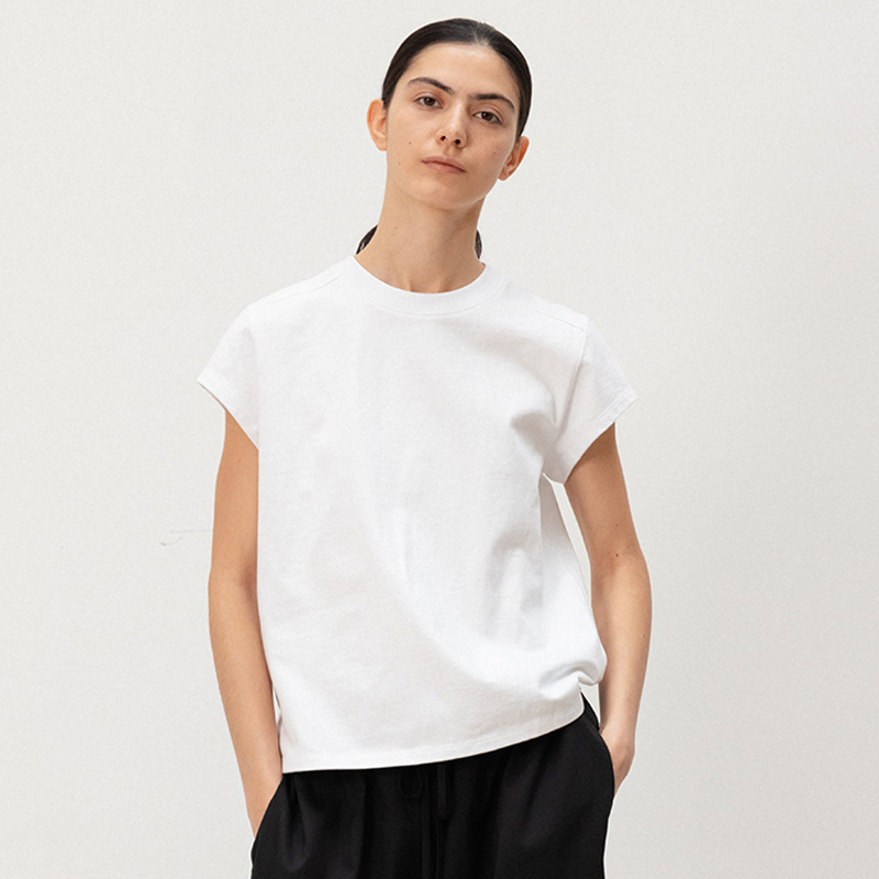 in stock MOONDAL Short-sleeved T-shirt Women's Summer New Korean Style Miniscuit Solid Color Casual Loose Round Neck Top