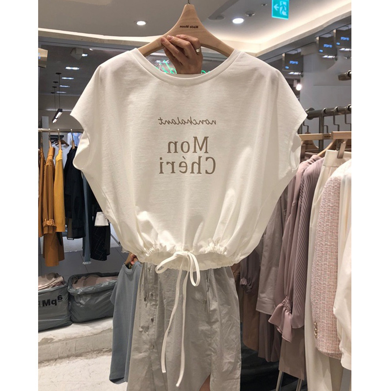 Cross-Border Batwing Short-Sleeve T-Shirt for Women, Summer 2026 New Versatile Sleeveless Sports Cover-Up with Drawstring Waist Top