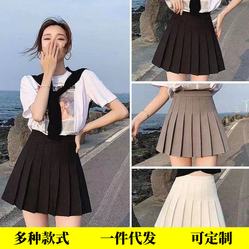 女性用プリーツスカート、秋冬スカート、ハイウエストAラインスリムスカート、小柄な方向け、カレッジスタイル、露出防止機能付き|undefined