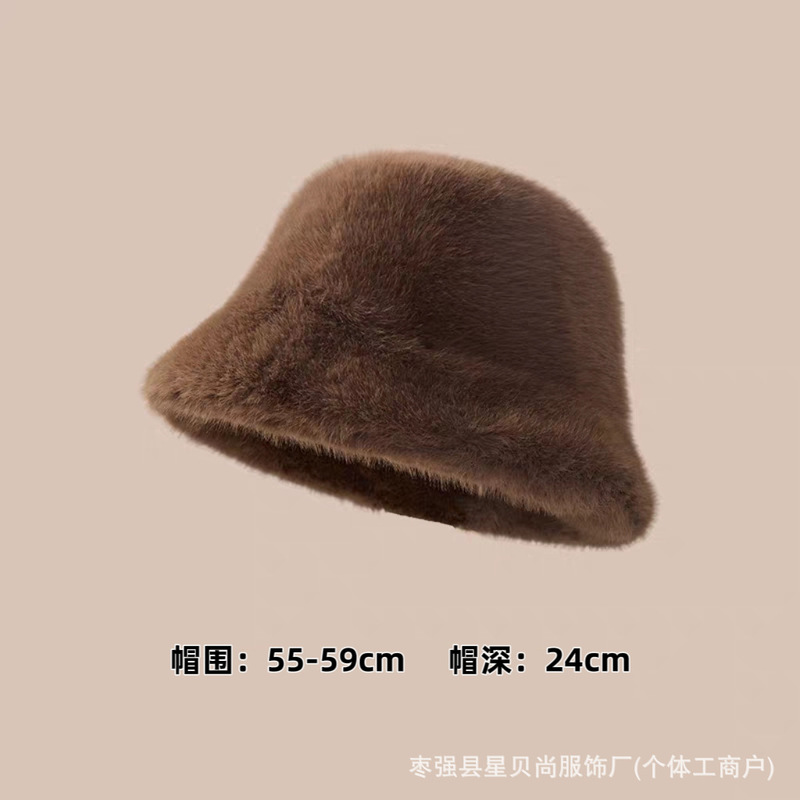 漁師帽女性用越境卸売人気商品イミテーションミンクファー大頭囲秋冬厚手保温フリース帽子|undefined