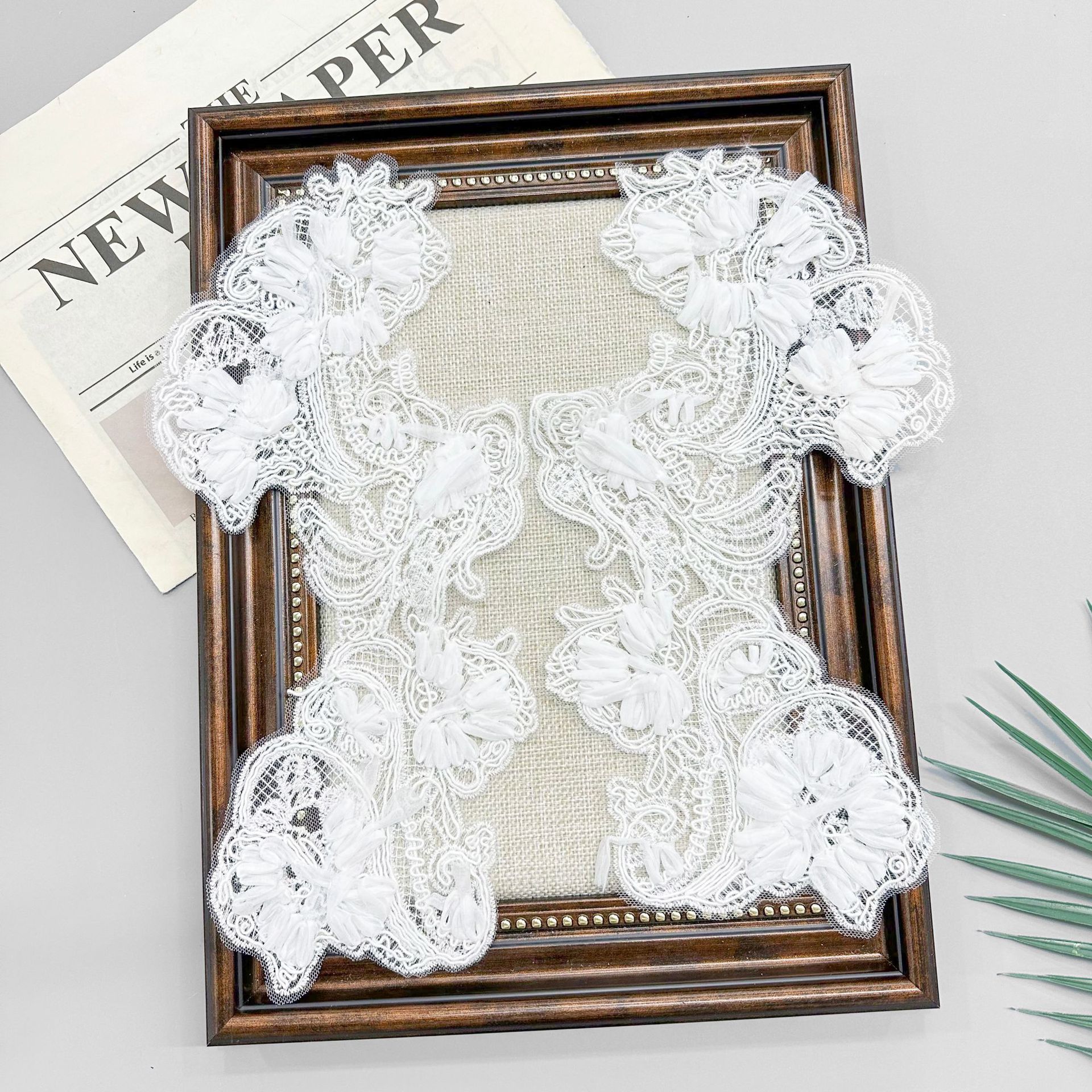 Nuevo encaje blanco estereoscópico flor pegatinas de tela vestido de boda DIY accesorios de encaje decoración pegatinas bordadas de línea de hueso image 7