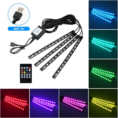 Factory direct car foot atmosphere Panel (Dashboard) işıqlandırması - 48-lights-voice-controlled-remote-control-model-usb-plug