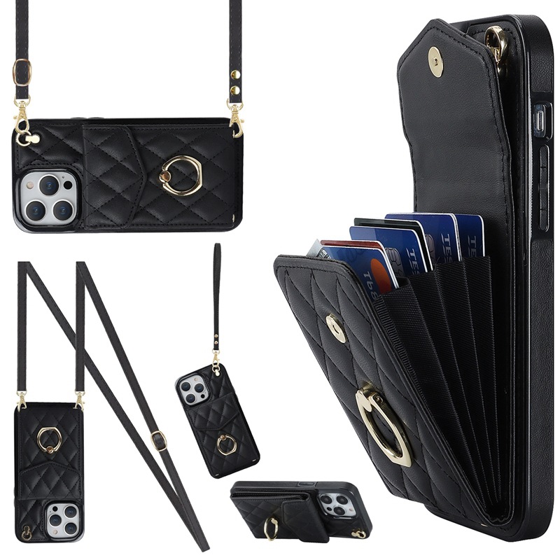 Suitable for iPhone 15 ProMax Ring, Small Fragrant Wind Organ Bag, Phone Leather Case, Samsung S24 Multi Card Hanging_voghion.com