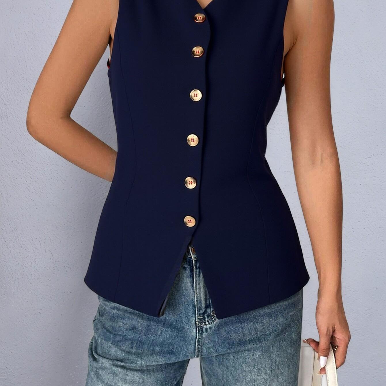 Women's Elegant Commuter Vest V Neck Mid Transfronterizo