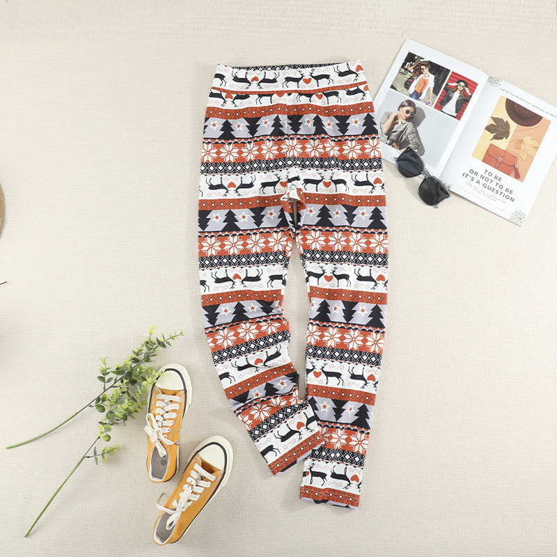 欧美跨境打底裤秋亚马逊新款长裤驯鹿雪花圣诞节休闲裤轻定制批发