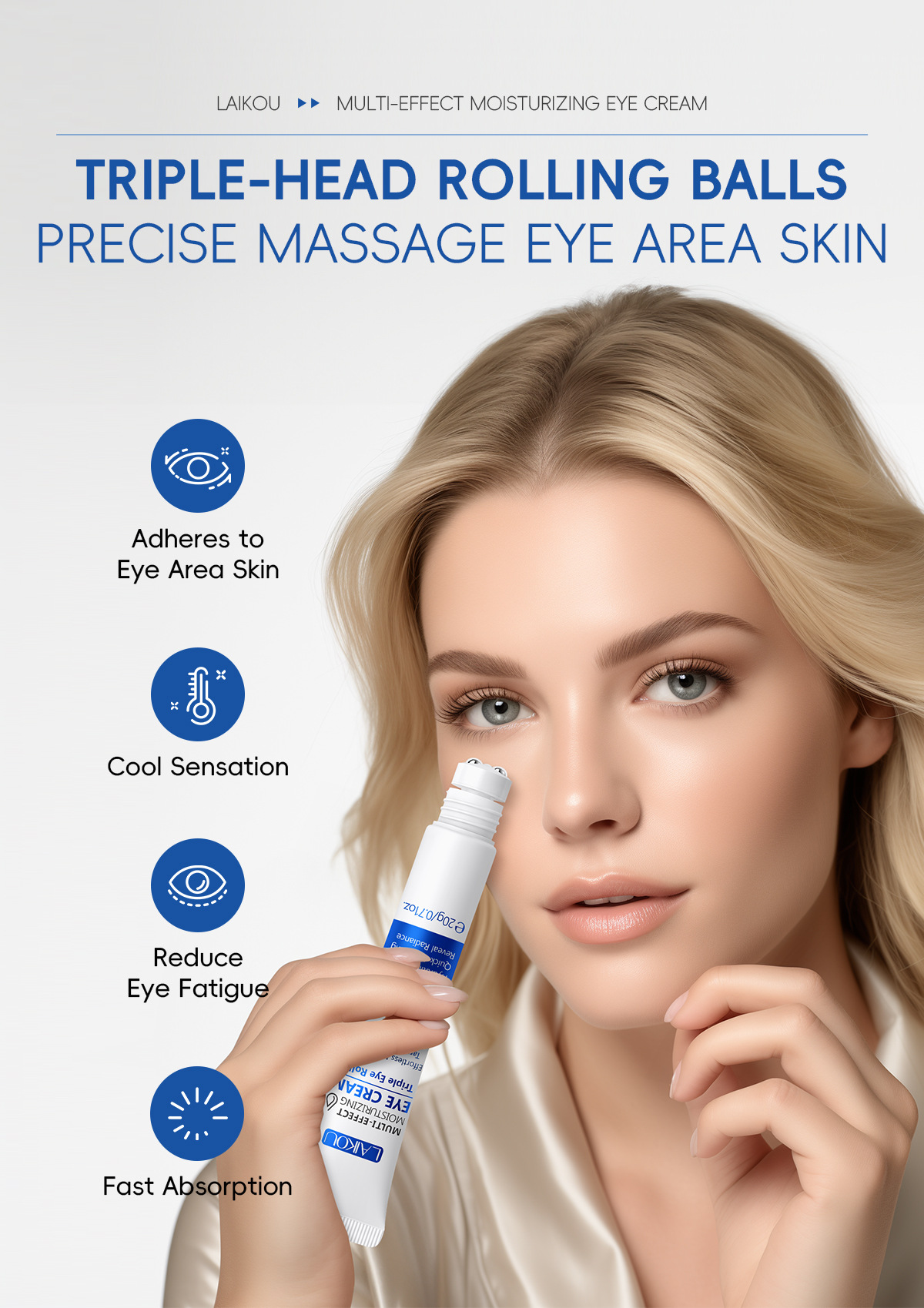 Cross-border LAIKOU Hydrating Roll-on Eye Cream 20g, eye moisturizing and eye care skin care product manufacturer supply undefined