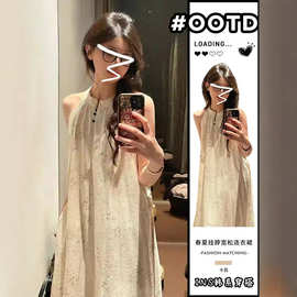 【原版做法】新中式国风无袖挂脖碎花连衣裙仙女显瘦温柔长裙子夏