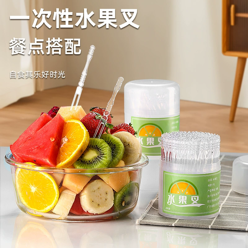 200 шт 1 коробка фруктовых вилок бамбуковые узоры одноразовые многофункциональные бытовые прозрачные пирожные