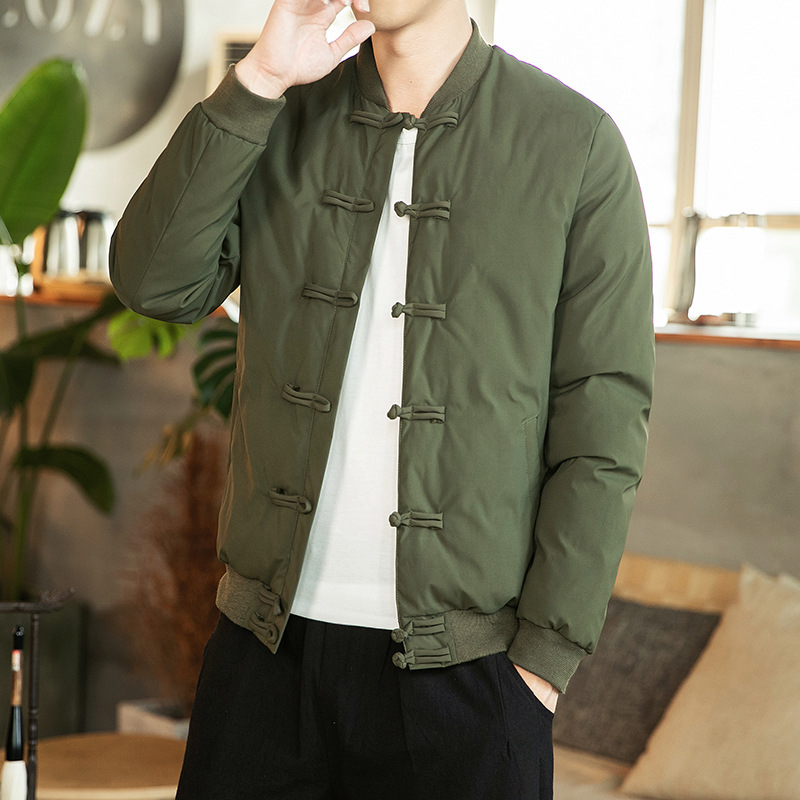 Men's Tang-Style Chinese-Style Cotton Jacket, Thickened down Cotton Coat, Hanfu Buttoned Cotton Coat, Winter Outerwear, Trendy and Loose-Fitting