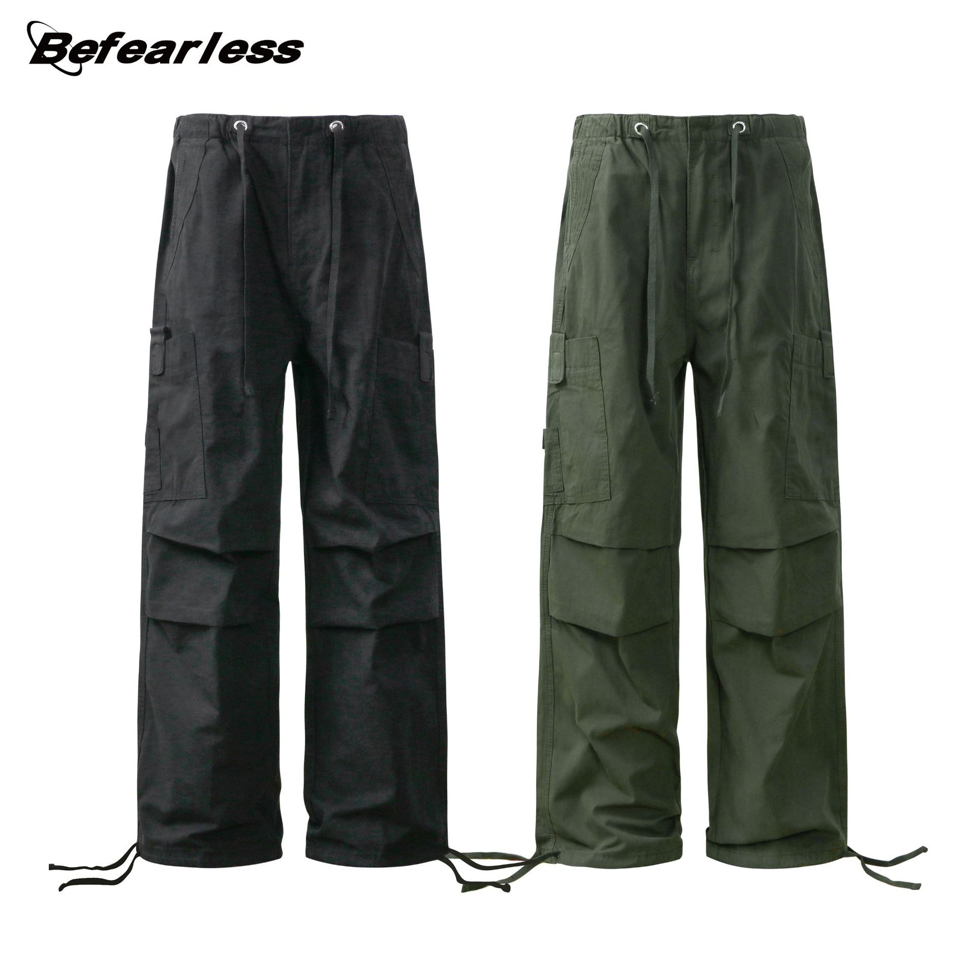 Minimalist Clean Fit Draped Paratrooper Cargo Unisex American Style Multi-Pocket Thickened Casual Long Pants Trendy_voghion.com