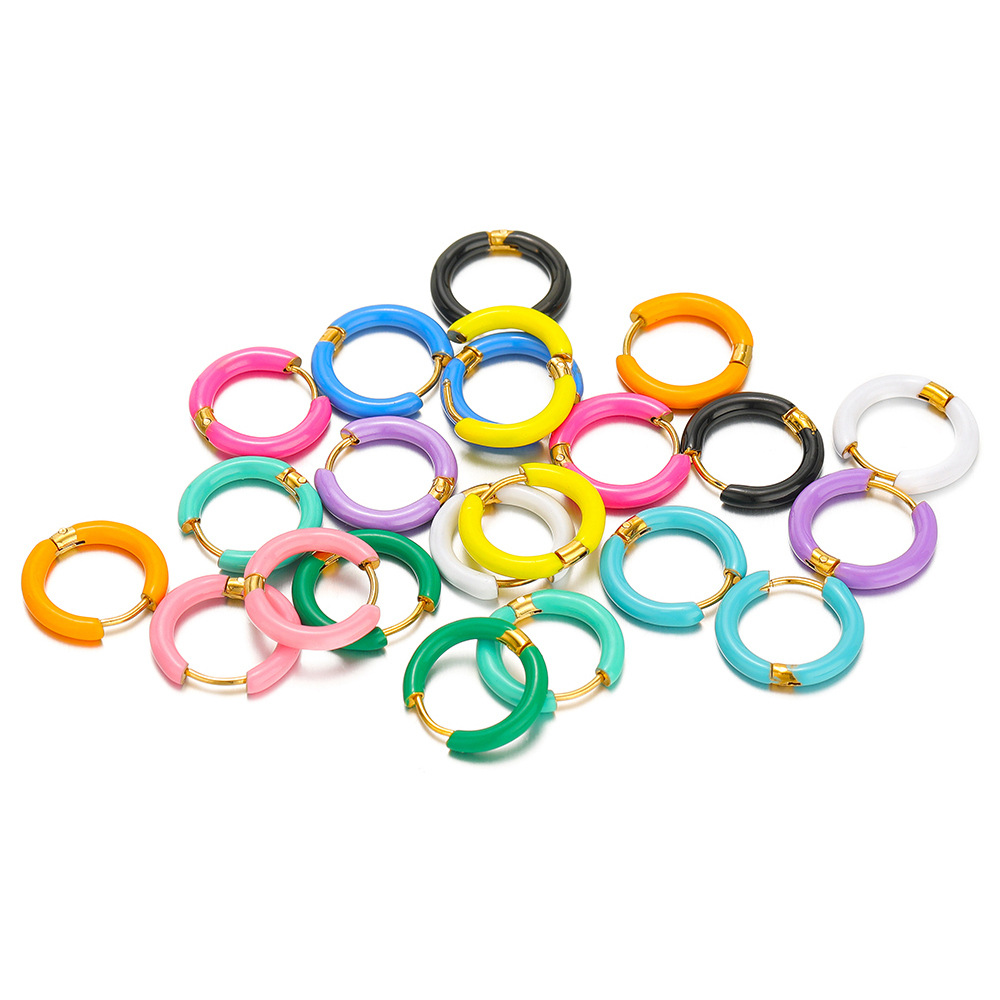 Transfronterizos multicolores de goteo de acero inoxidable 12mm personalidad aretes DIY aretes simples aretes por mayor
