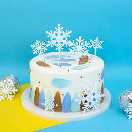 新品圣诞新年快乐雪花四件套生日派对亚克力蛋糕插牌烘焙蛋糕装饰