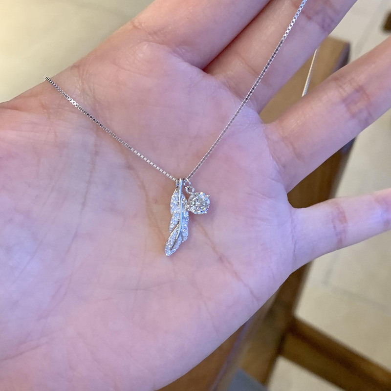 Qin Che Feather Sparkling Diamond Necklace 2026 New Model Light Luxury Fresh Niche Titanium Steel Non-Fading Clavicle Chain Jewelry Customization