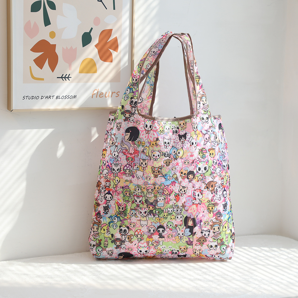 Dibujos animados lindo coolomi gran capacidad bolsa de protección del medio ambiente portátil plegable supermercado bolsa de compras bolsa de tela ligera bolsa de hombro