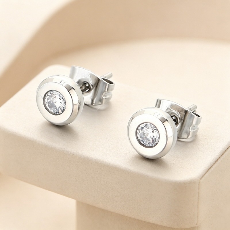 Diamond Encrusted Round Hoop Earrings In Titanium Steel Elegant_voghion.com