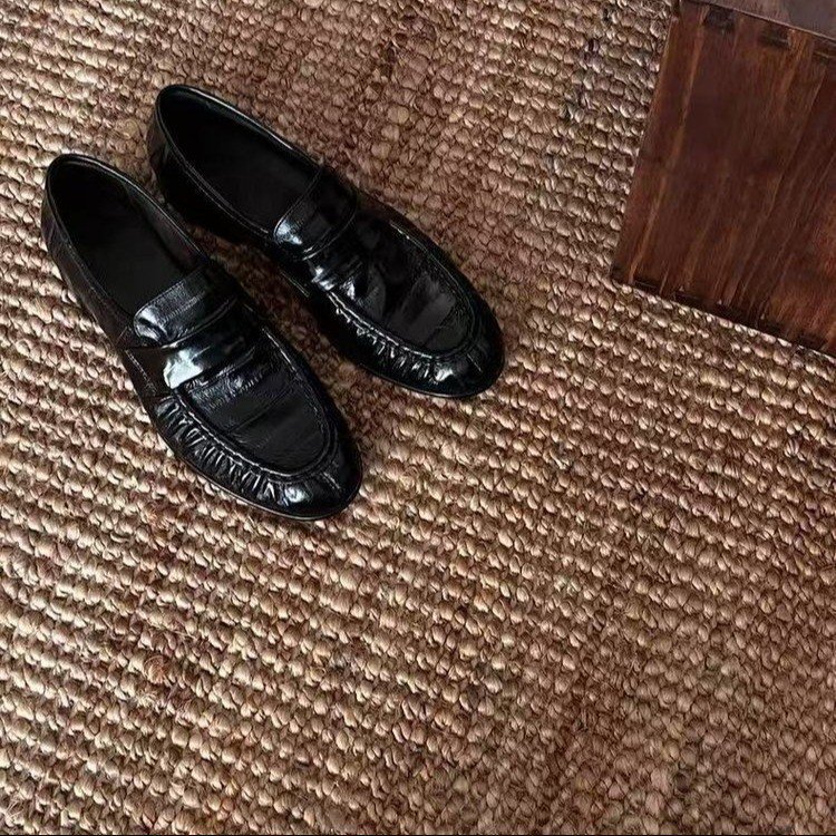 Grape Mom Studiolee High-Quality Leather Pleated Chunky Heel Loafers for Women 2025 New Spring and Autumn Collection Grape Mom Studiolee High-Quality Leather Pleated Chunky Heel Loafers for Women 2025 New Spring and Autumn Collection