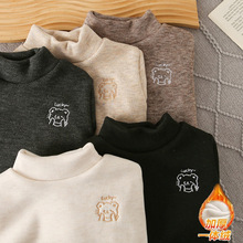 男童时髦保暖半高领儿童打底衫2026秋冬装中小童加绒加厚卡通上衣