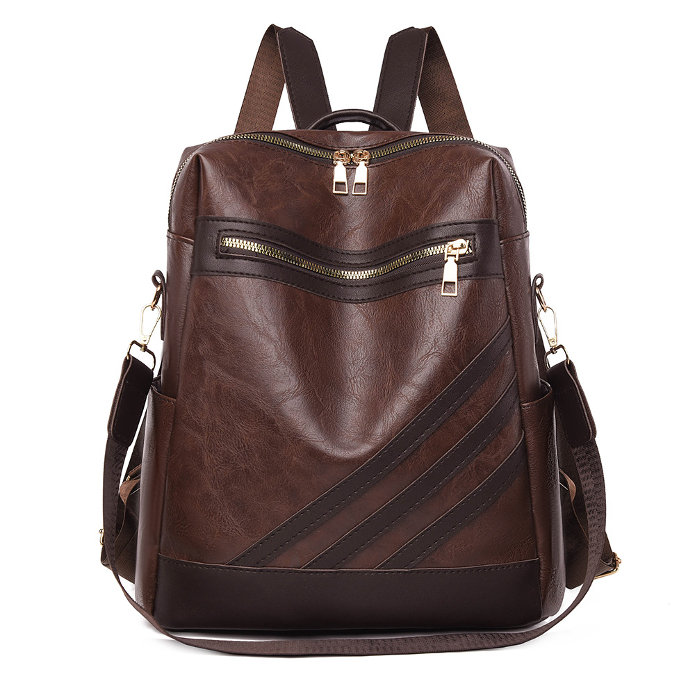 Mochila de cuero suave para mujer nueva transfronteriza Mochila multifuncional para mujer de rayas diagonales de moda Mochila escolar de doble uso de gran capacidad