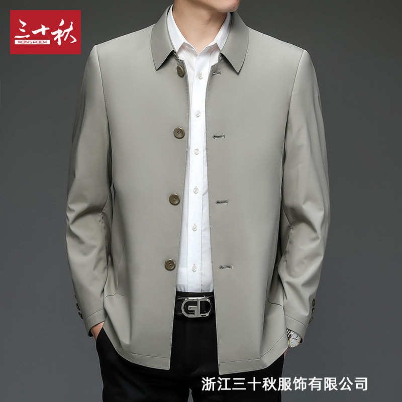 Jacket Top Men's Spring and Autumn New Middle-aged Casual Loose Thin Button Jacket Lapel Jacket