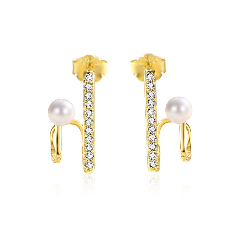 Estilo coreano S925 plata esterlina pendientes de perlas de las mujeres diseño geométrico francés micro-incrustaciones de perlas de alto grado pendientes de circón pendientes