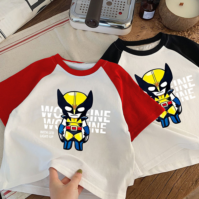 Cotton Boy's Summer Short-sleeved Cartoon T-shirt Summer Children's Color-matching Printed Top Baby's Rulas Half-sleeved Children's Wear
