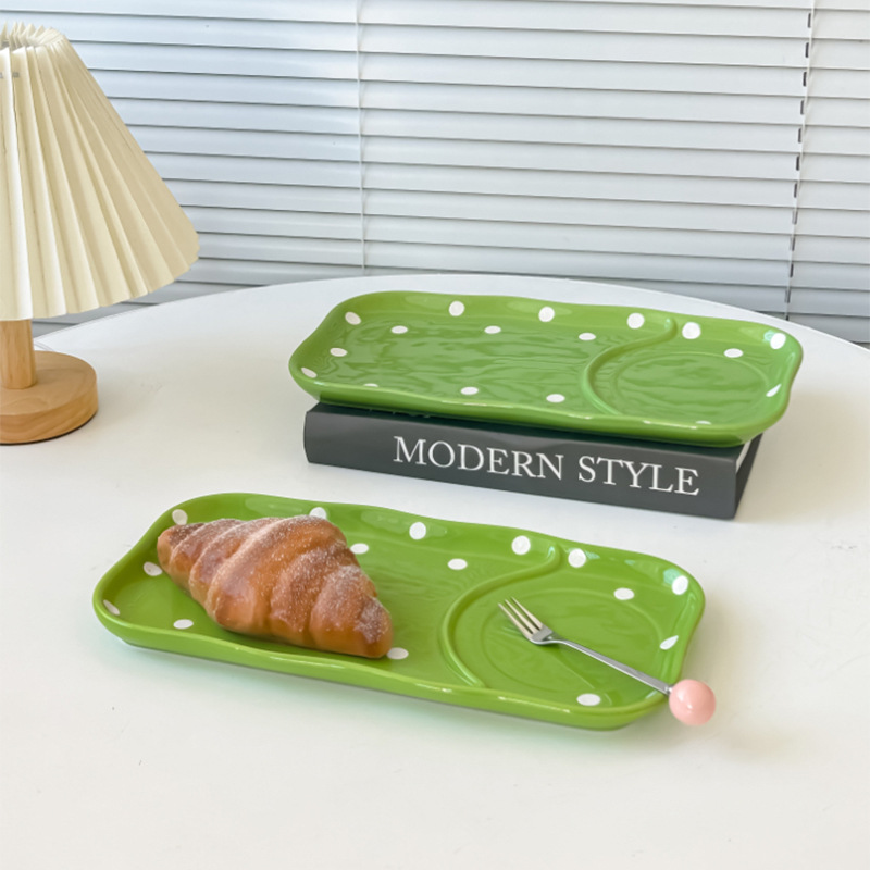 12 Inch Ceramic Western Style Dim Sum Long Plate Japanese Style Simple Sushi Snack Plate Chinese Style Square Dumplings Split Plate