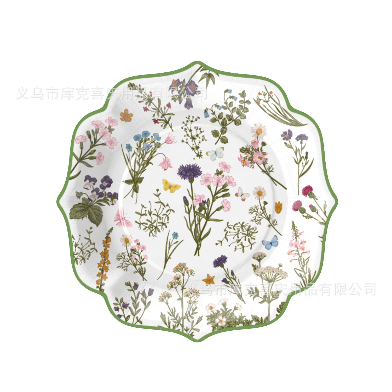 Nueva decoración de fiesta de flores silvestres retro encaje verde de primavera bandeja de papel desechable tazas de papel toallas de papel set de cubiertos