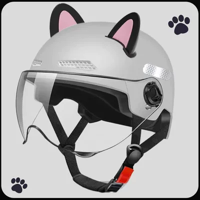 Motosiklet kaskı (dəbilqə) – Helmet for Electric Vehicles, All-Season Universal - 3c-light-gray-hd-transparent-short-mirror-black-pink-ear-m102