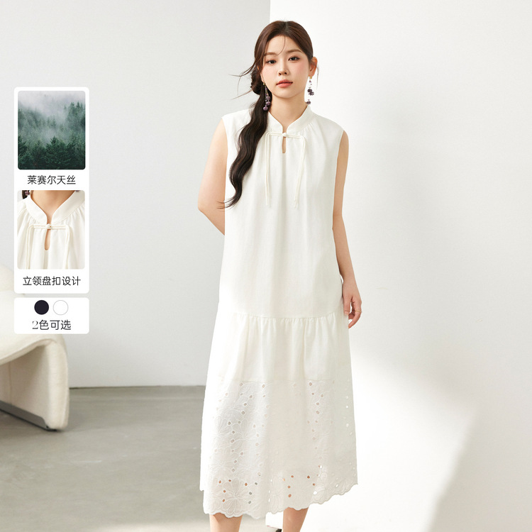 Fiber Show Large Size Women's Clothing Chic Patch Refreshing Breathable Lacele Sleeveless Dress Fat mm2024 Summer New Style