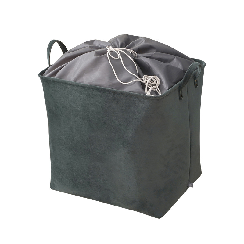 大容量手提收纳筐绒布束口家用杂物脏衣物收纳筐现代简约居家整理