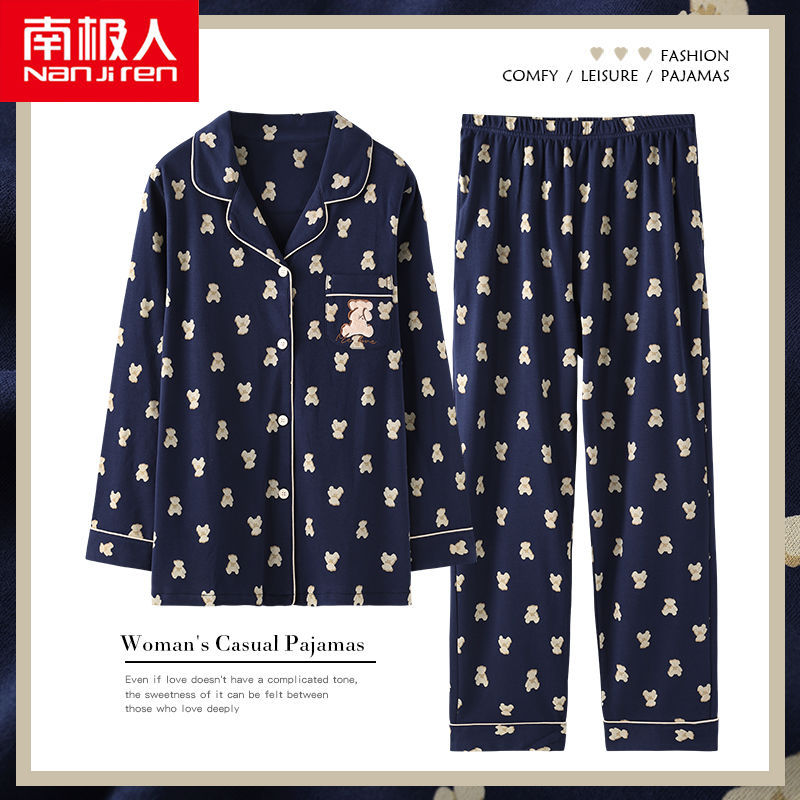 Pijamas de las mujeres de primavera y otoño 100% algodón de manga larga otoño delgada primavera y verano más tamaño otoño desgaste del hogar de algodón