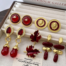 安可拉红滴釉耳饰中古轻奢设计高级感红色系水晶耳环2024新款耳饰