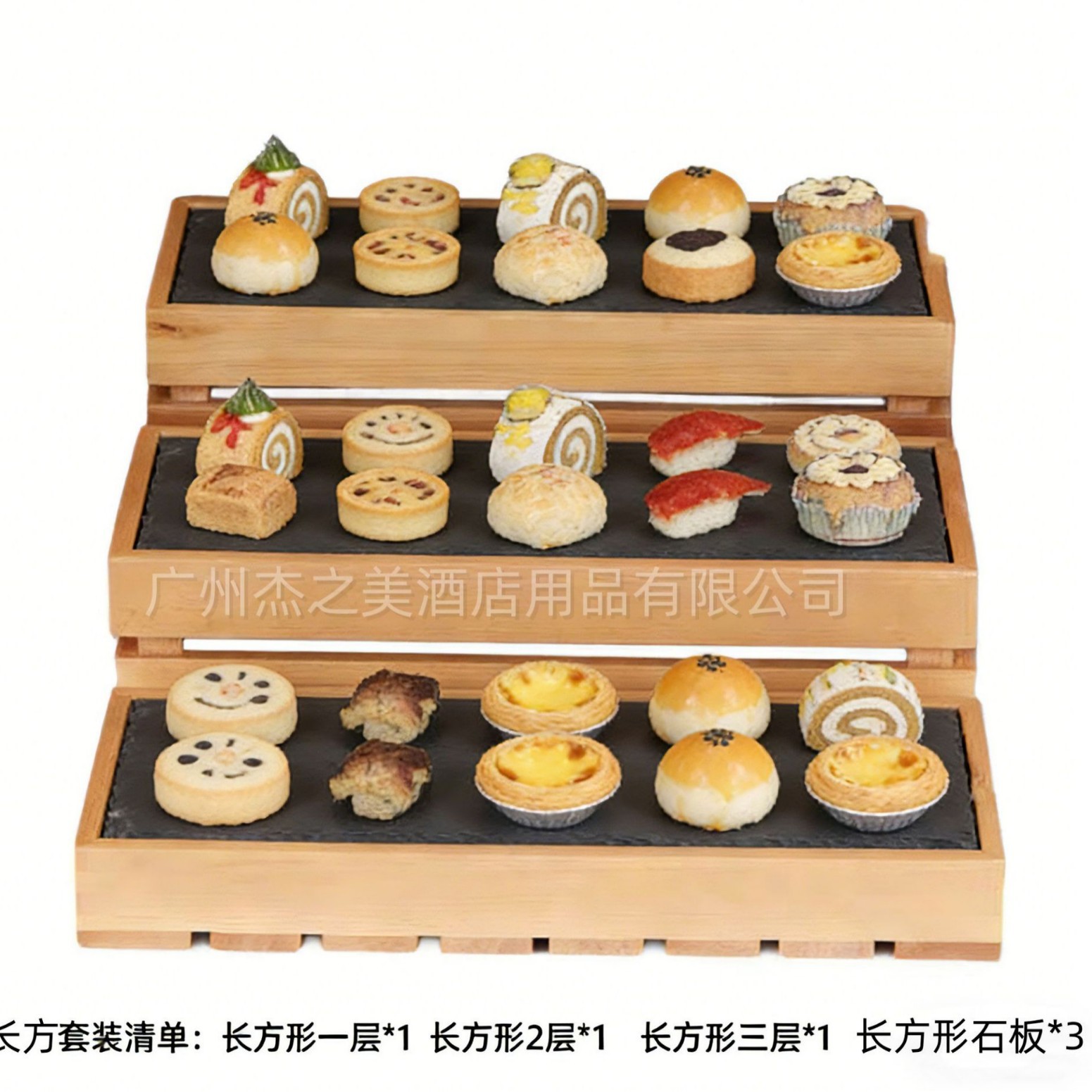 Decoración de la mesa de refrigeración del estante de exhibición de pastel de madera buffet de comida fría banquete de té descanso de mesa de hotel tres pisos image 16
