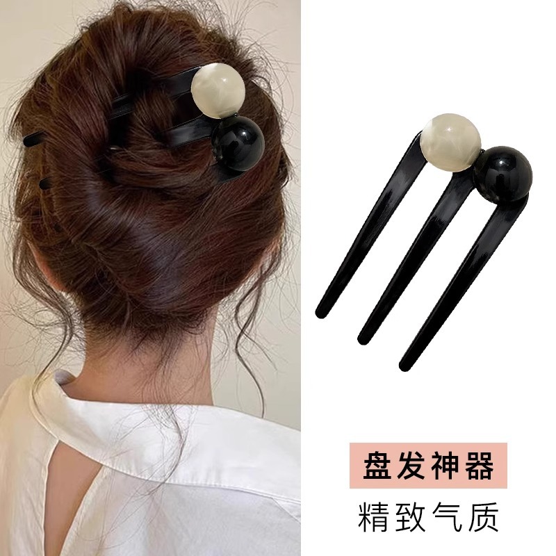 Horquilla en forma de U de ácido acético de cuentas redondas para mujer 2025 nueva horquilla de sentido avanzado