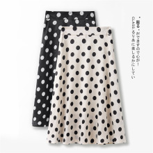波點半身裙夏女高級感2024新款法式絲滑緞面中長裙醋酸a字裙傘裙