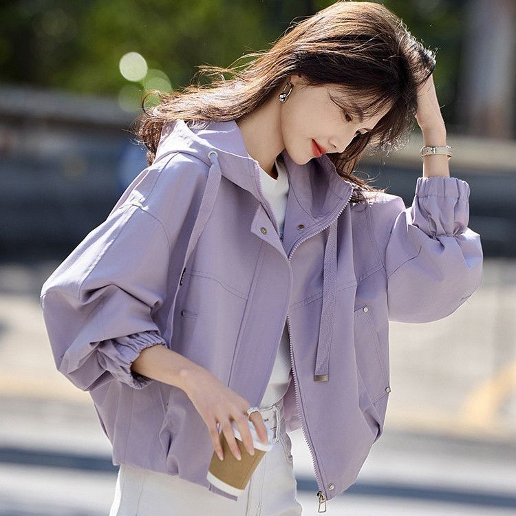 短款连帽通勤外套女2025年新款春秋款小个子宽松休闲夹克上衣|undefined