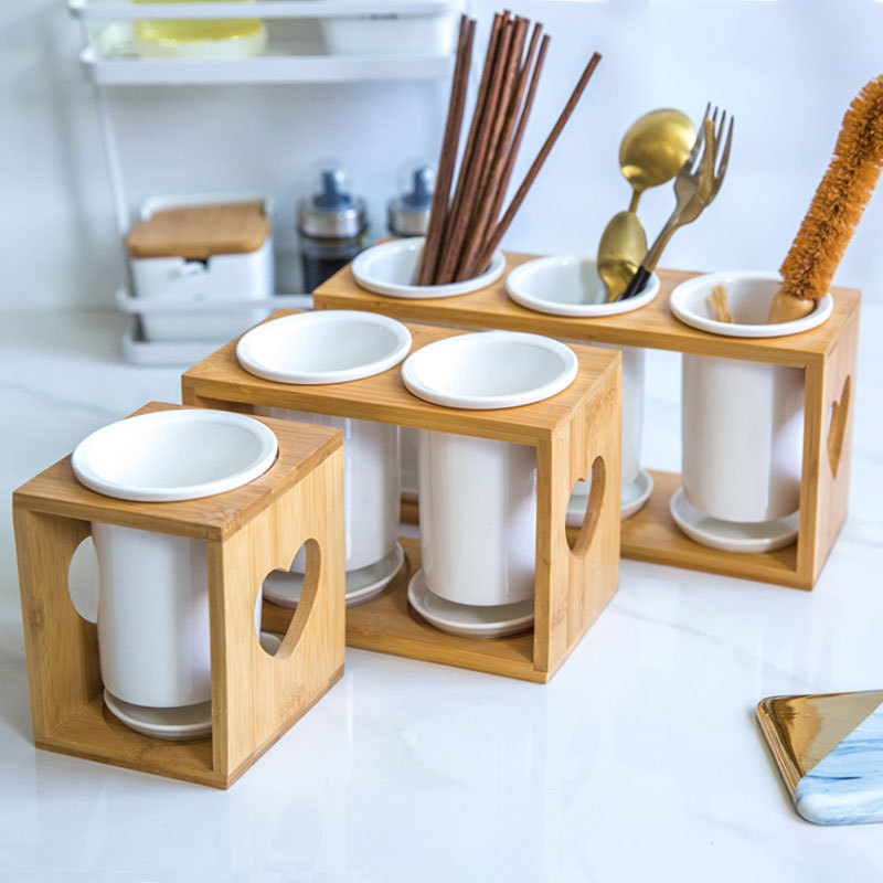 De estilo japonés de cerámica de bambú palillos titular de cocina del hogar palillos cuchara estante de almacenamiento palillos domésticos jaula restaurante comercial