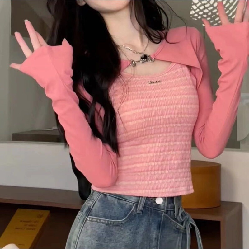 Irregular Long-Sleeved Bottoming Shirt for Women in Autumn New Korean Style Lazy Style Design Slit Short Chic Top Irregular Long-Sleeved Bottoming Shirt for Women in Autumn New Korean Style Lazy Style Design Slit Short Chic Top