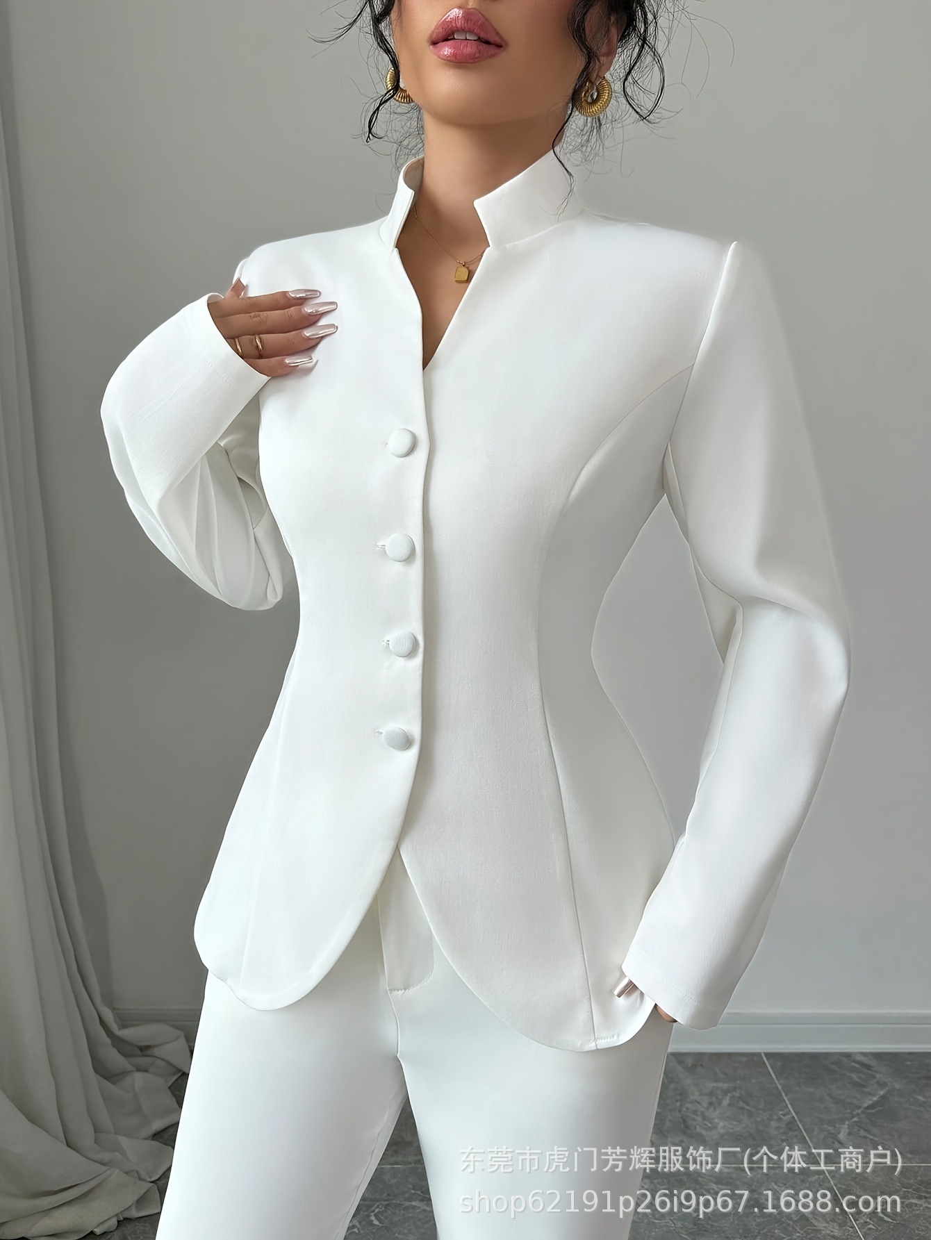European and American New Style Slim-Fit Cross-Border Waist-Cinching Ruffled Elegant and High-End Solid Color Women's Commuter Jacket
