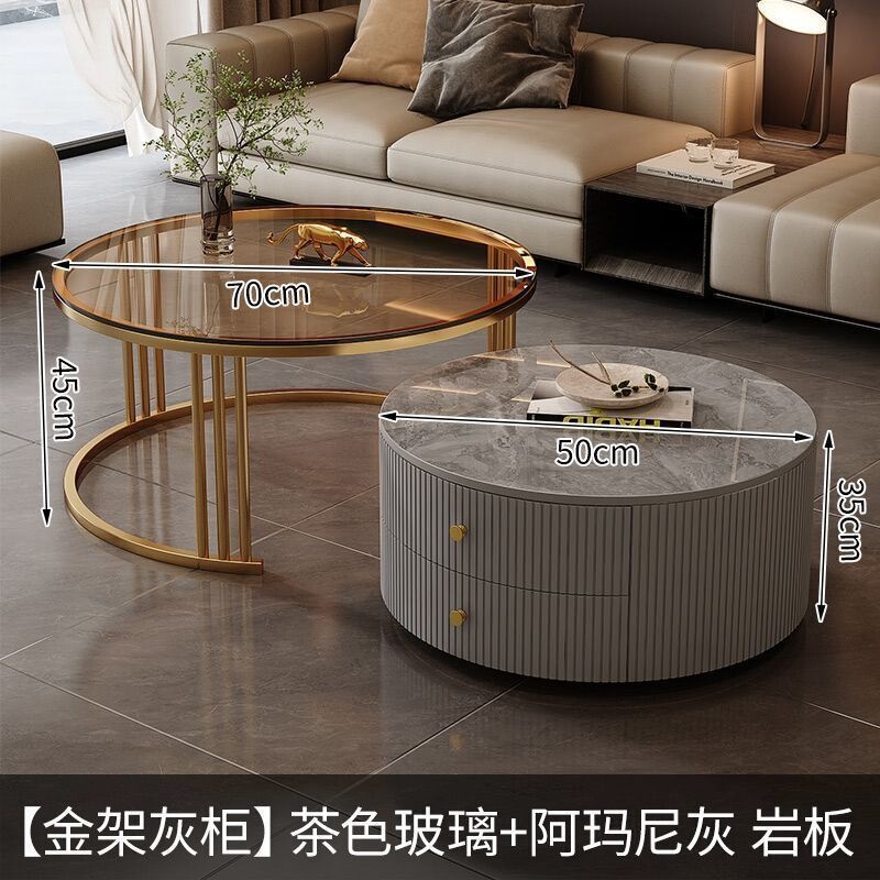 茶几轻奢简约现代客厅家用小户型北欧边几大理石岩板圆形小茶几桌|undefined