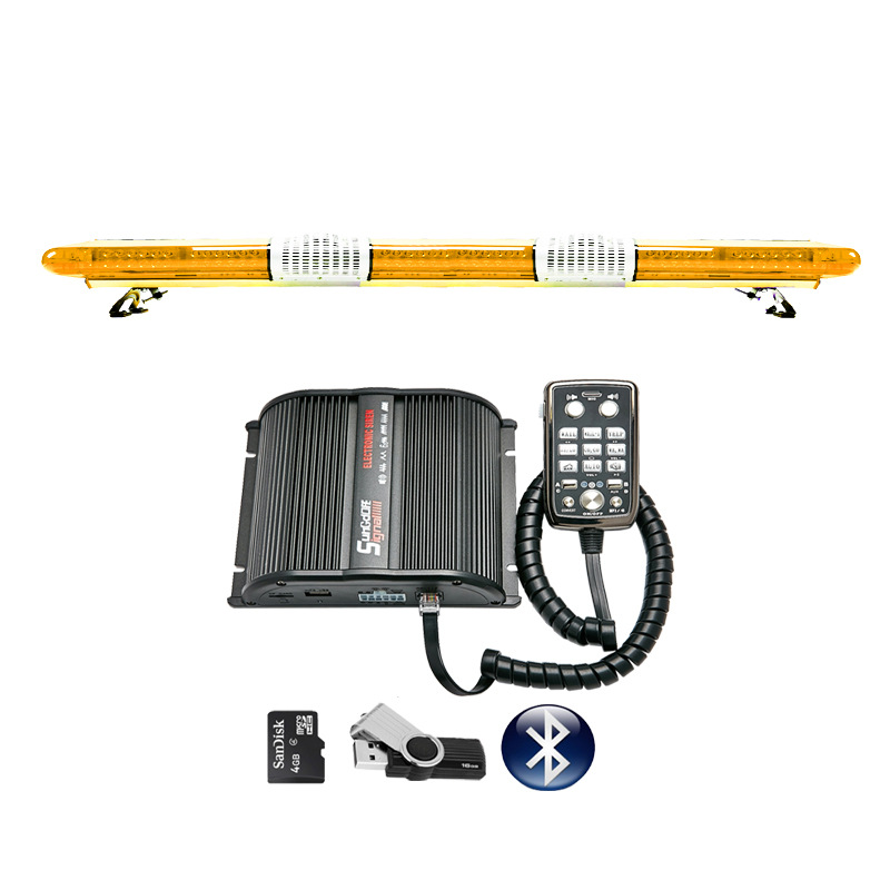 Car LED Roof Long Strip Warning Light Strobe Light 1.8m + Dual Horns + Bluetooth MP3 Siren 286P9