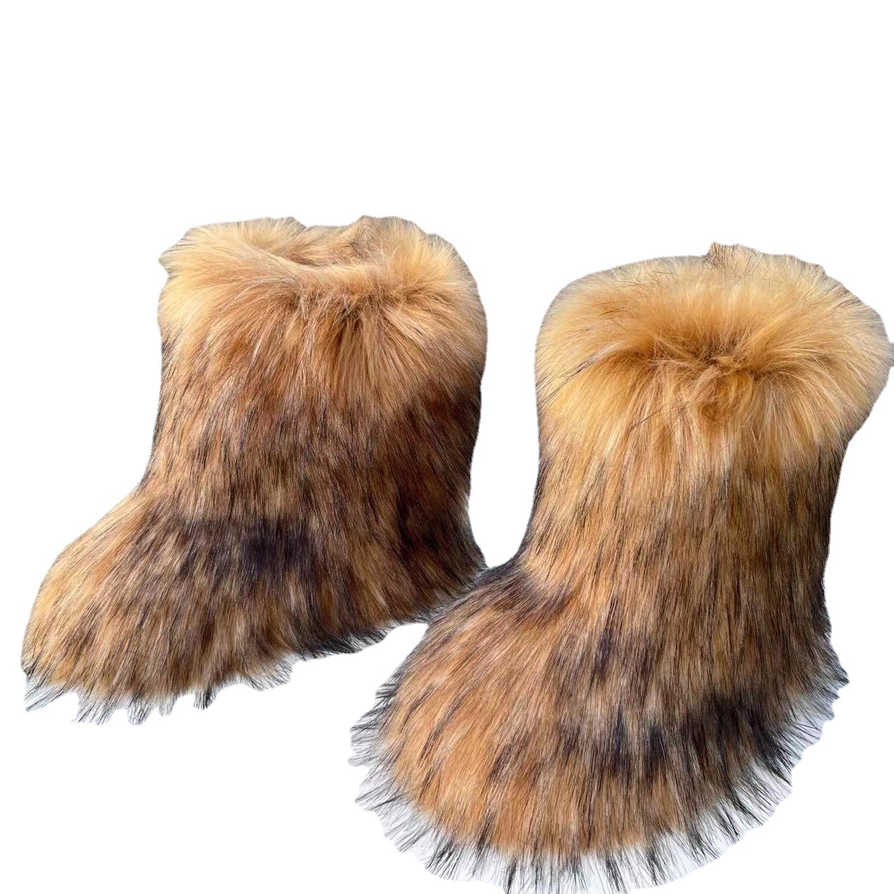 Botas de piel sintética planas europeas y americanas transfronterizas calientes de invierno boca profunda punta redonda media pantorrilla botas de nieve de piel de zorro